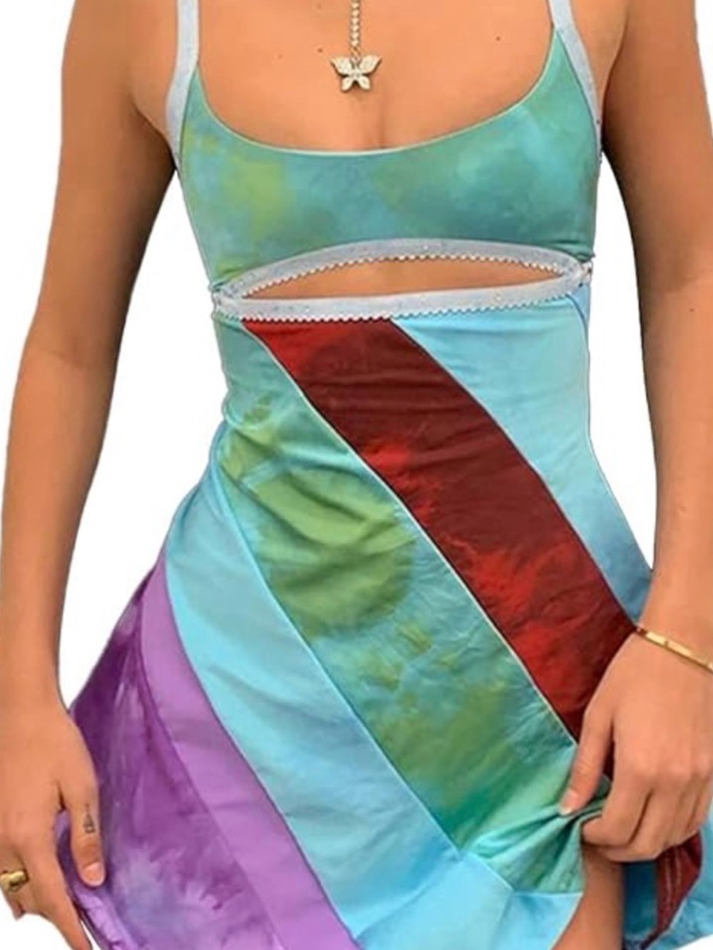 13 Going on 30 Cutout Stripe Colorblock Mini Dress in Blue and Purple